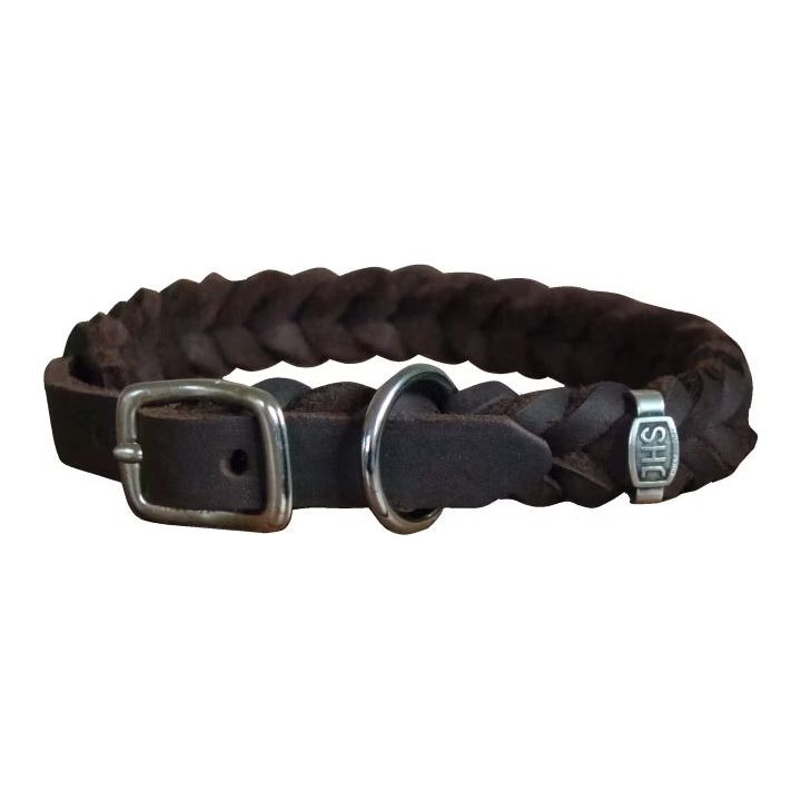 JHS Geflochtenes Hundehalsband in Braun – 20 mm
