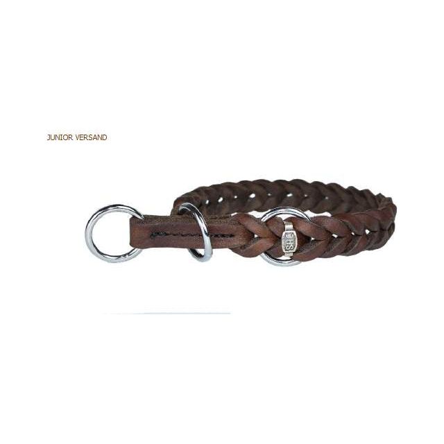 JHS Geflochtenes Dressurhalsband mit Stopp – Aus Fettleder, Braun 20mm